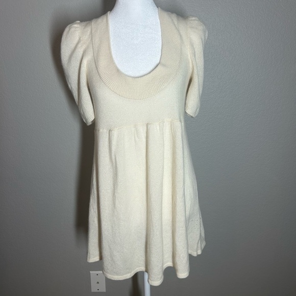 Aqua Bloomingdale’s 100% Cashmere Cream Minimalist Babydoll Mini Dress Sz M - Picture 7 of 10